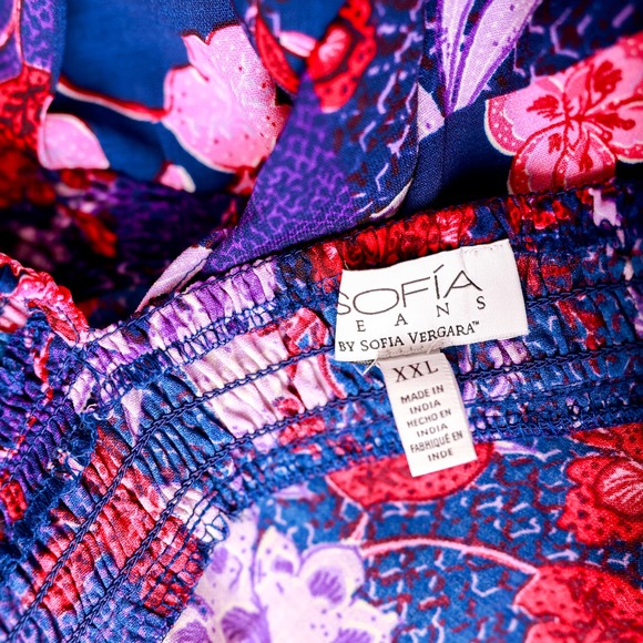 Sofia Vergara Women's Blue Pink Flutter Sleeve Floral Blouse Plus Size XXL - Picture 6 of 7